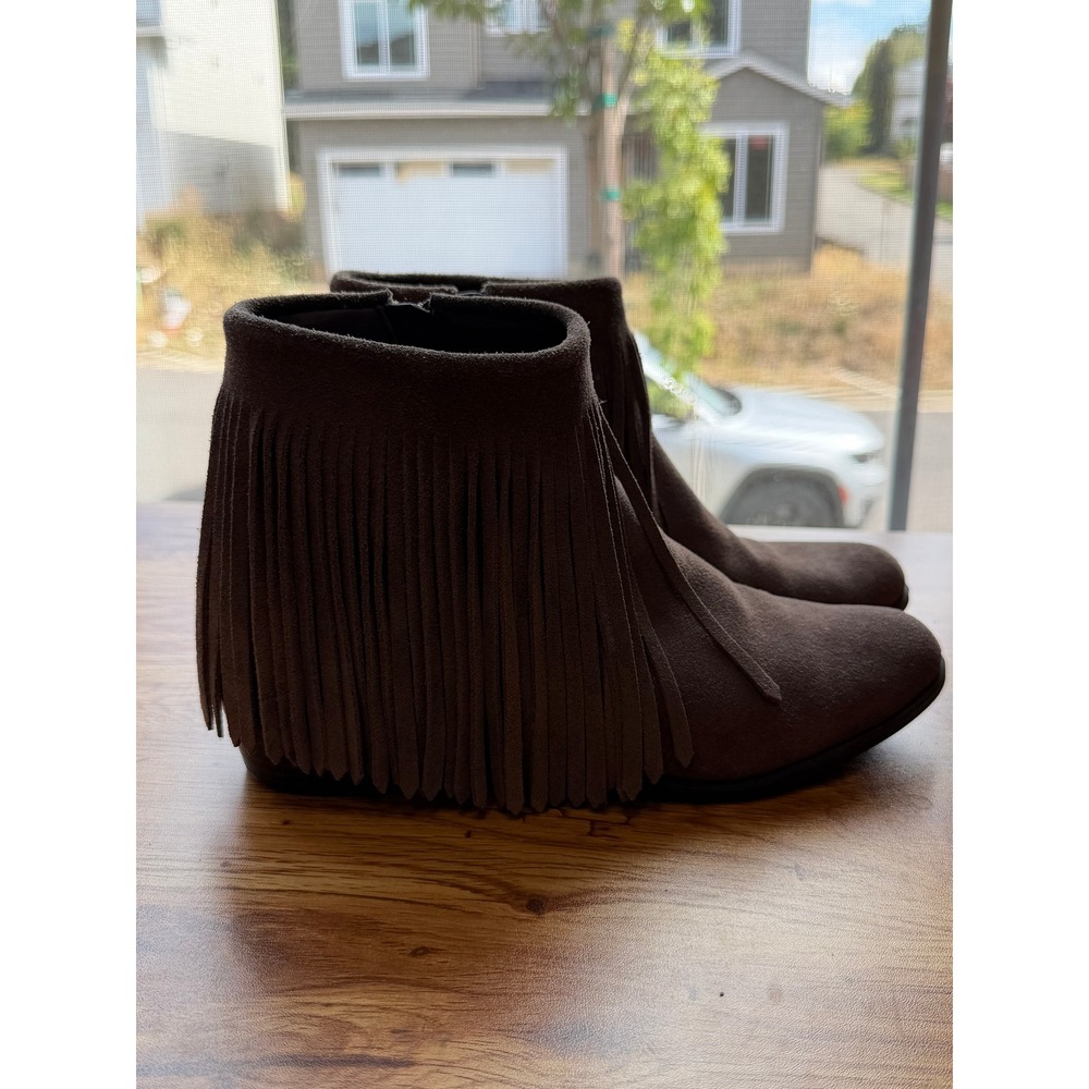 Steve Madden Ranco Brown Suede Fringe Ankle Boots Western Pointed Toe 7.5M - Picture 3 of 7